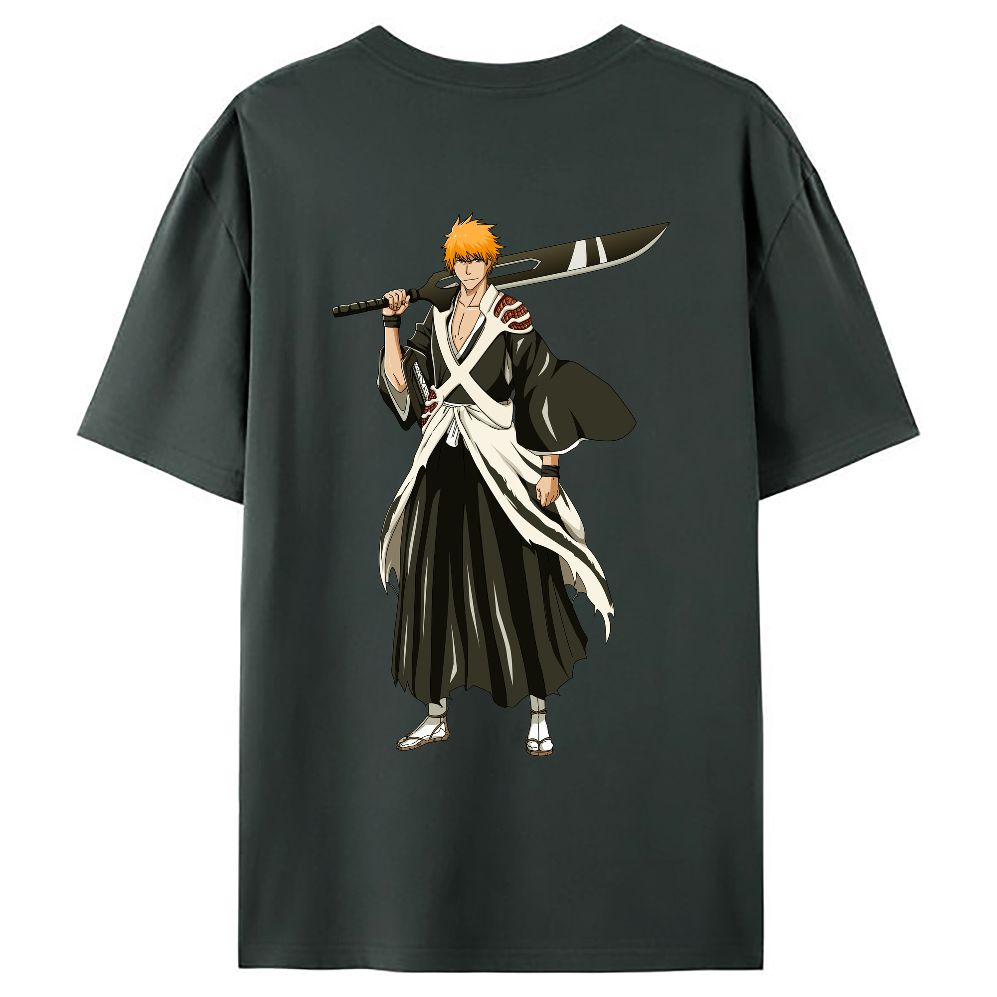 （画像用） ブリーチ 黒崎一護（くろさき いちご）BLEACH Kurosaki Ichigo 綿100％ メンズ半袖Tシャツ（バックプリント） 通気性